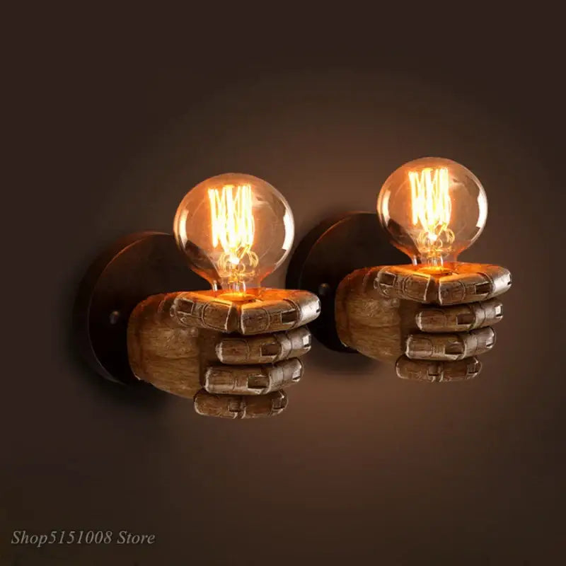 Industrial fist resin wall lamp bedroom vintage hand sconce