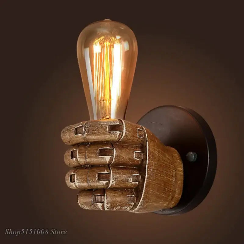 Industrial fist resin wall lamp bedroom vintage hand sconce