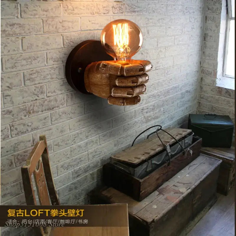 Industrial fist resin wall lamp bedroom vintage hand sconce