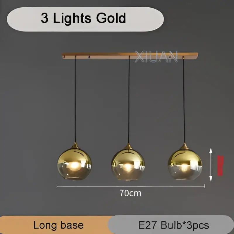 Industrial glass pendant light 3 spheres brass kitchen dining room