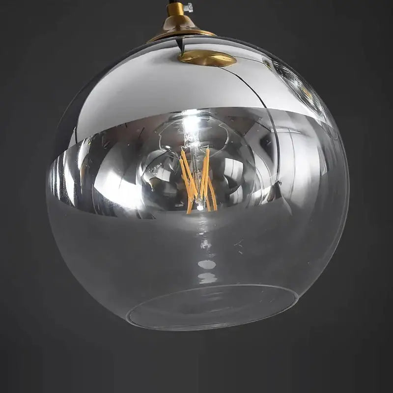 Industrial glass pendant light 3 spheres brass kitchen dining room