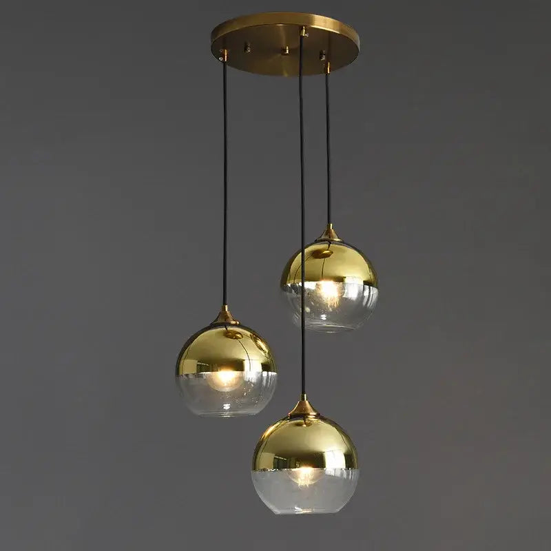 Industrial glass pendant light 3 spheres brass kitchen dining room