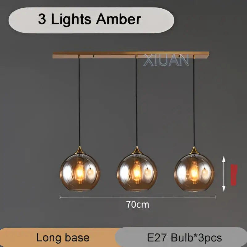 Industrial glass pendant light 3 spheres brass kitchen dining room