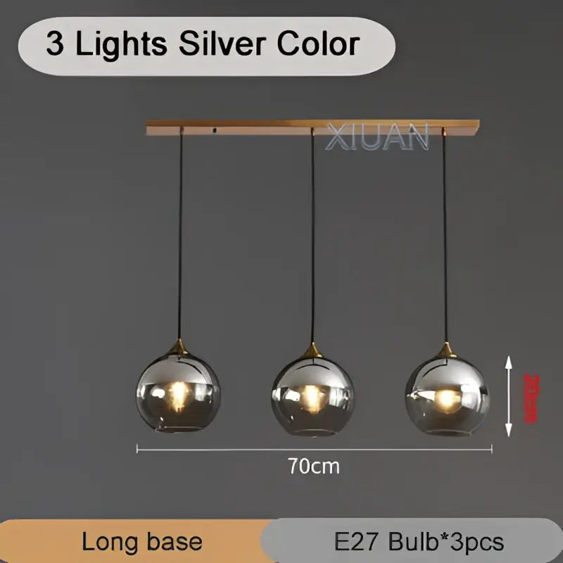 Industrial glass pendant light 3 spheres brass kitchen dining room