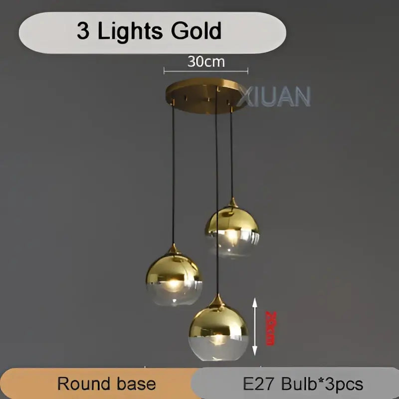 Industrial glass pendant light 3 spheres brass kitchen dining room