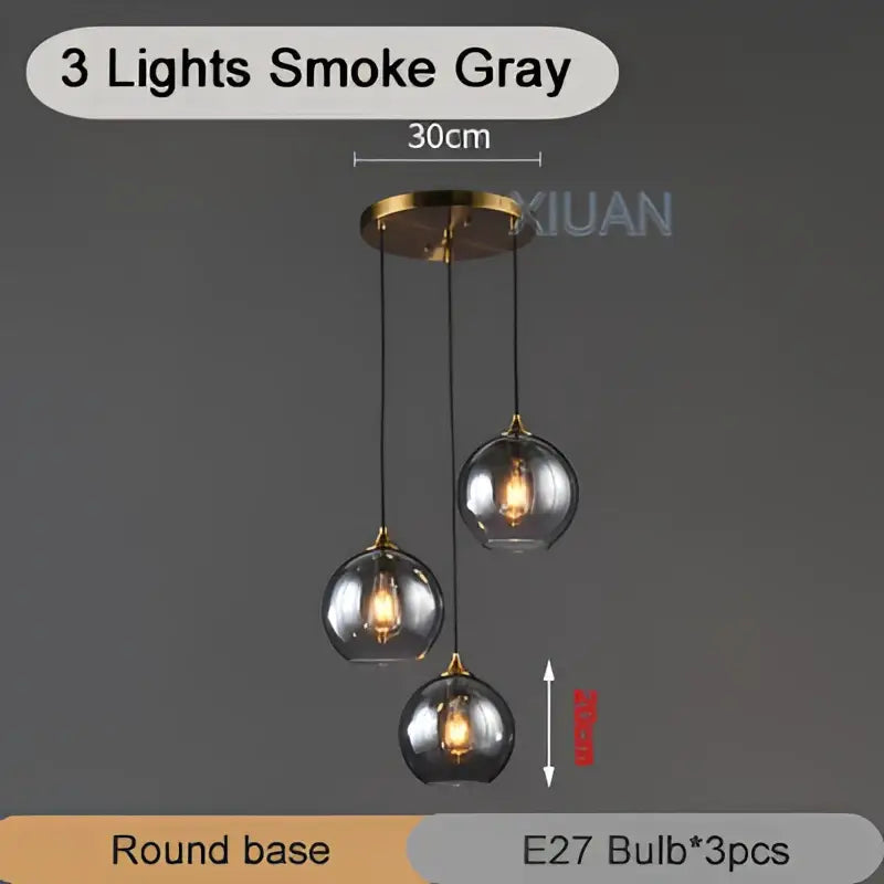 Industrial glass pendant light 3 spheres brass kitchen dining room