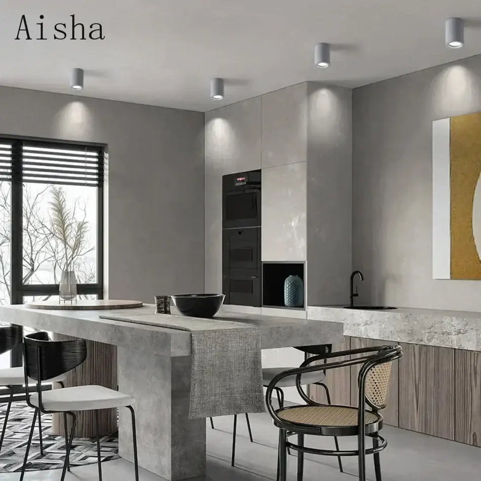 Industrial gray & white concrete ceiling light for kitchen 3 pack