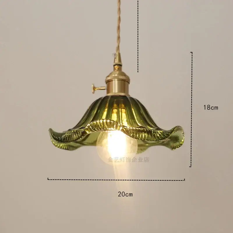 Industrial green petal glass pendant light dining room copper socket