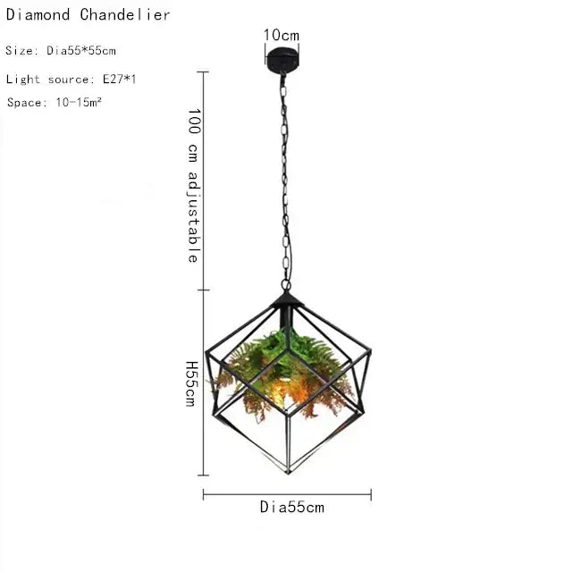 Industrial greenery chandelier black metal pendant light bar decor