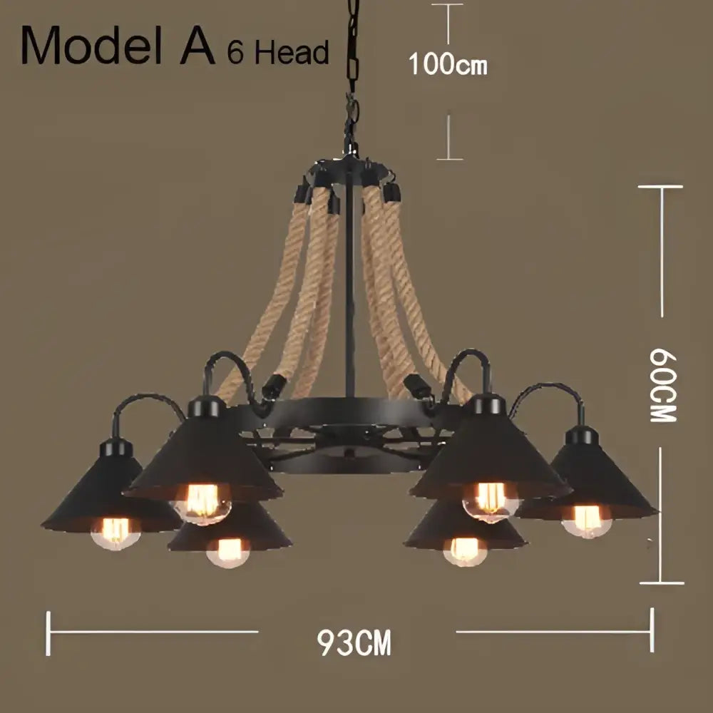 Industrial hemp rope pendant light dining room iron lampshade