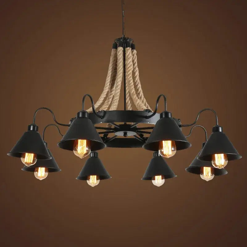 Industrial hemp rope pendant light dining room iron lampshade