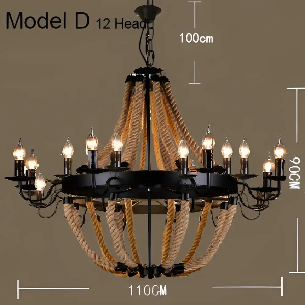 Industrial hemp rope pendant light dining room iron lampshade