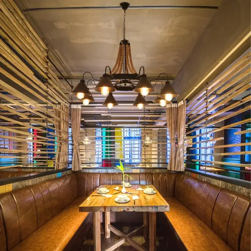 Industrial hemp rope pendant light dining room iron lampshade
