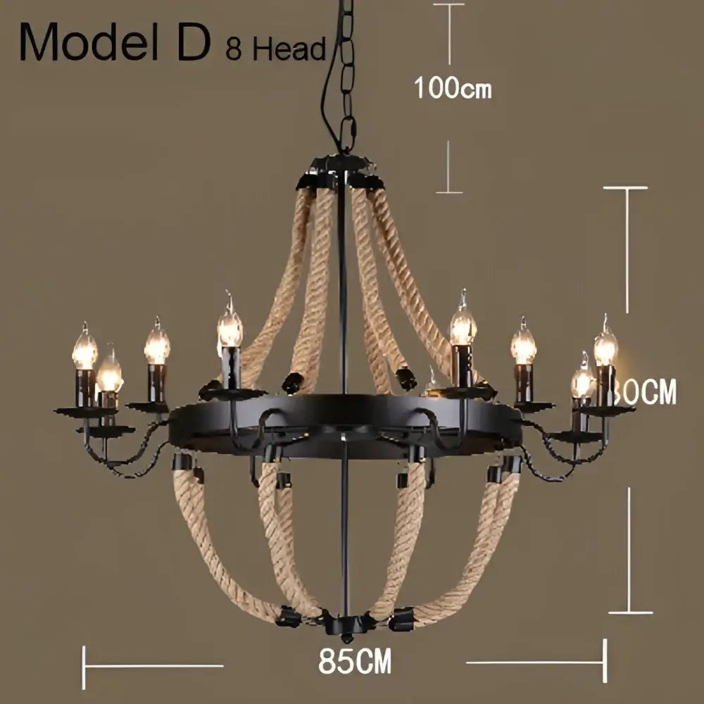 Industrial hemp rope pendant light dining room iron lampshade
