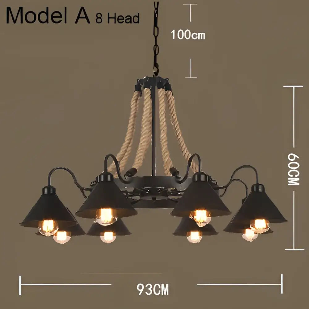 Industrial hemp rope pendant light dining room iron lampshade