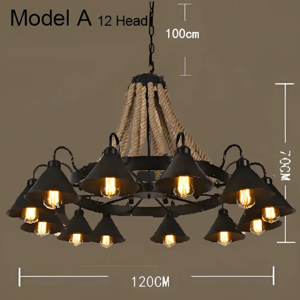 Industrial hemp rope pendant light dining room iron lampshade