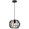 Industrial iron pendant lights black & white wireframe dining room