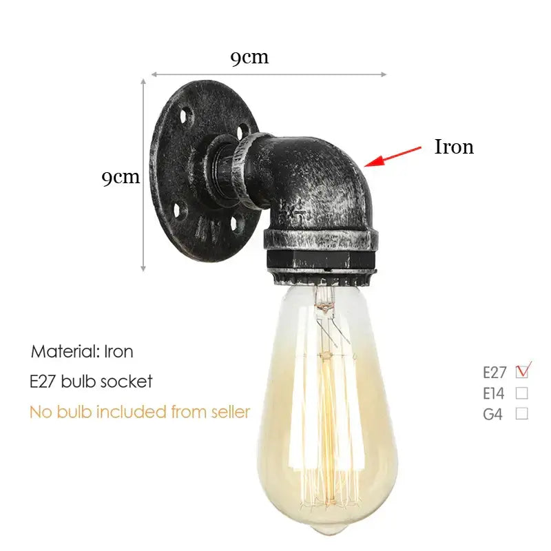 Industrial iron pipe wall sconce bedroom brass filament light