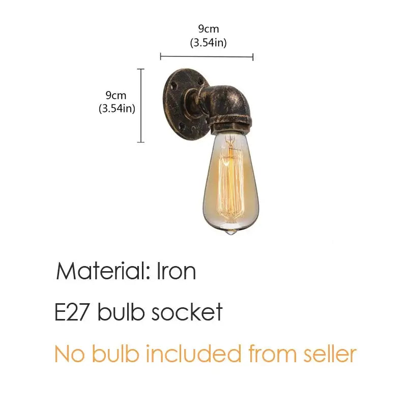 Industrial iron pipe wall sconce bedroom brass filament light