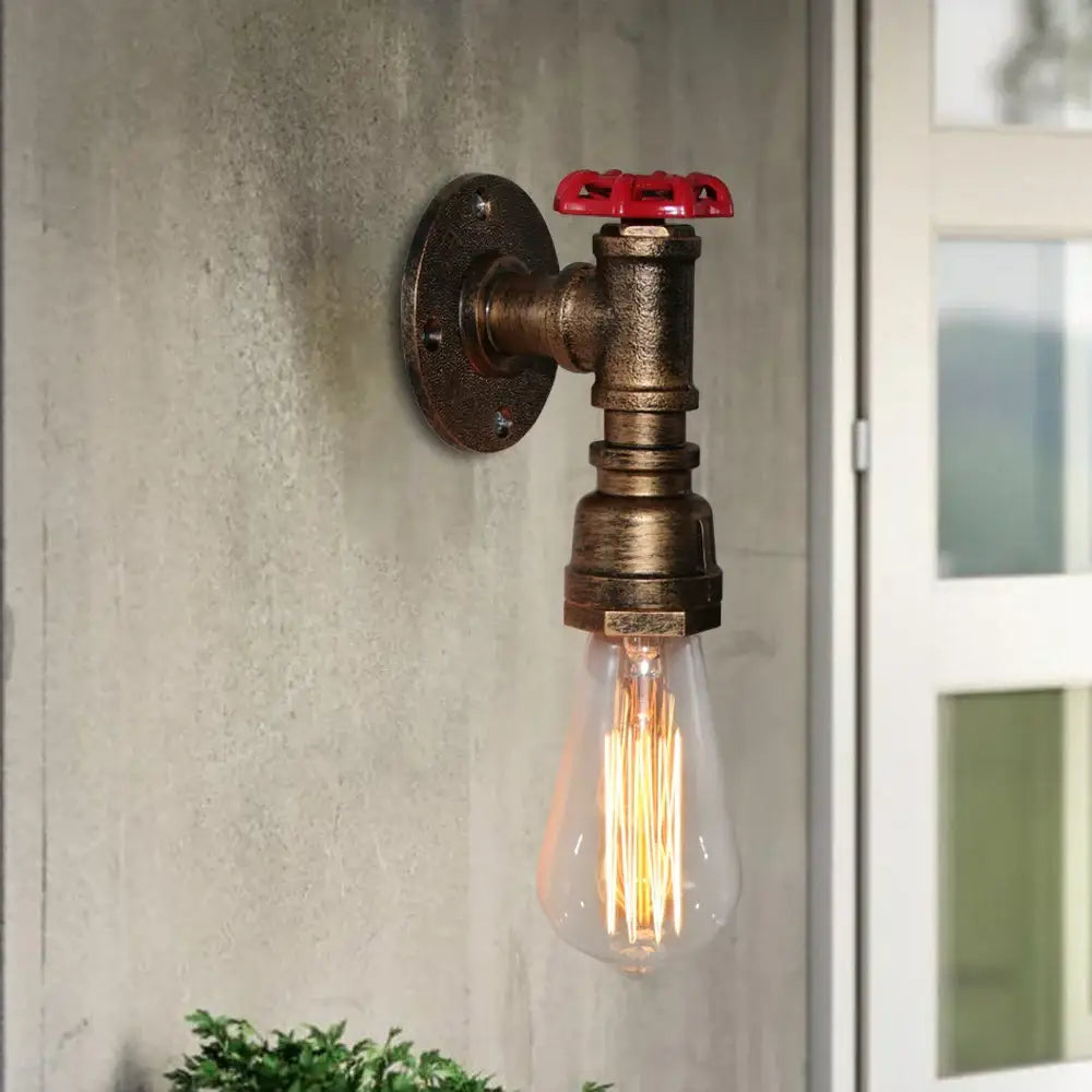 Industrial iron rust wall light living room vintage pipe sconce