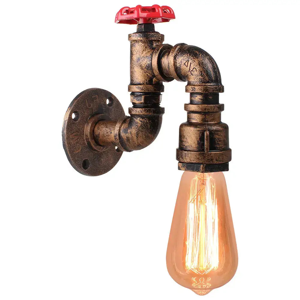 Industrial iron rust wall light living room vintage pipe sconce