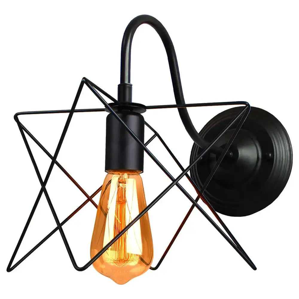Industrial iron wall sconce black cage light bedroom fixture