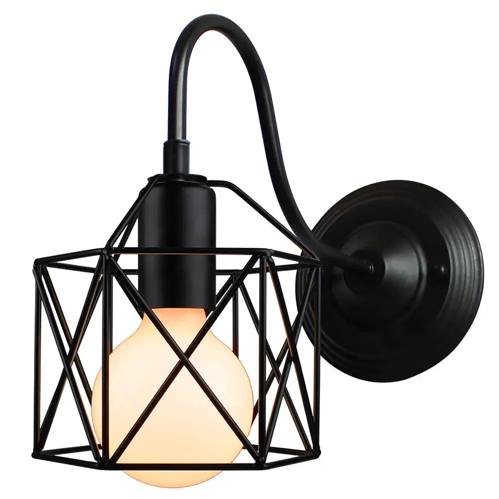 Industrial iron wall sconce black cage light bedroom fixture