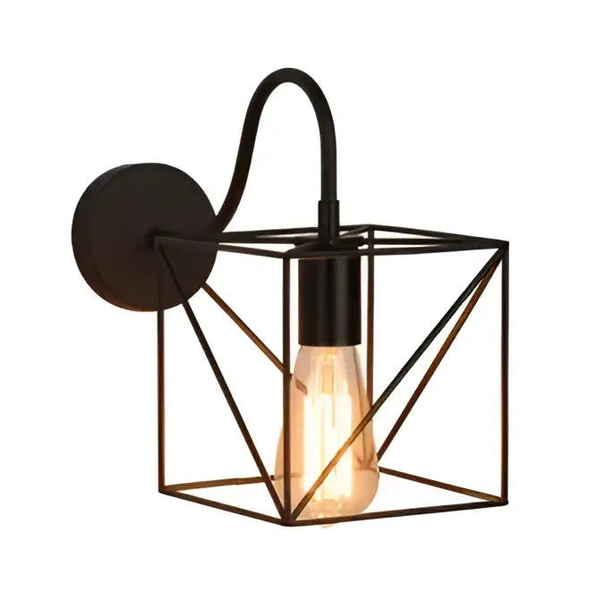 Industrial iron wall sconce black cage light bedroom fixture