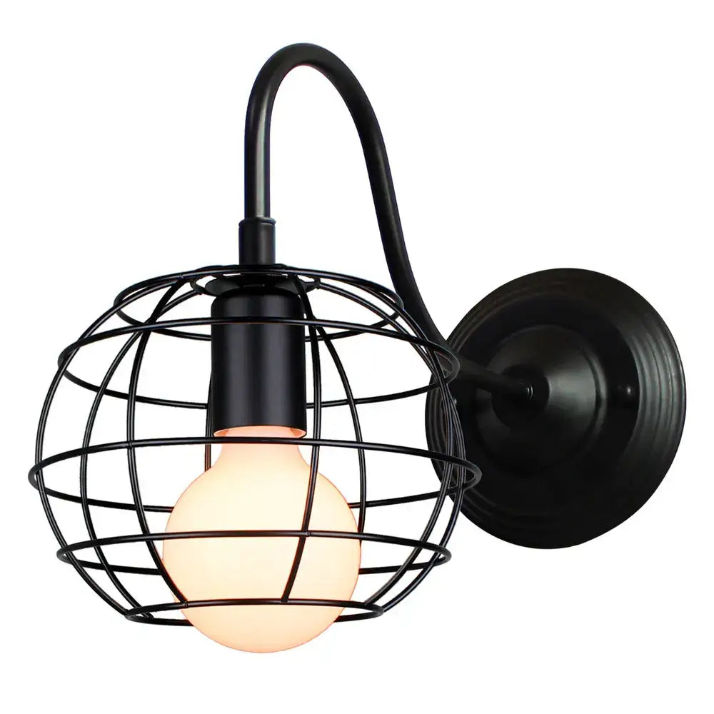 Industrial iron wall sconce black cage light bedroom fixture