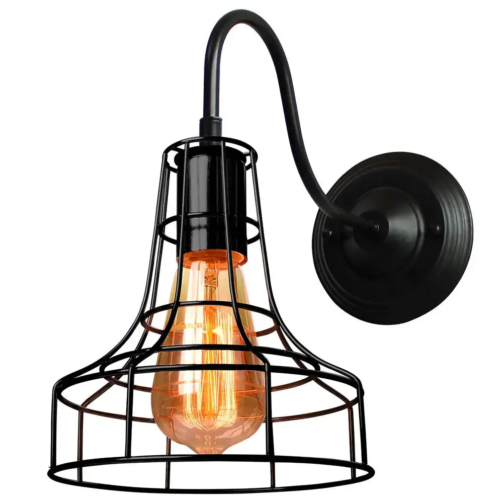 Industrial iron wall sconce black cage light bedroom fixture