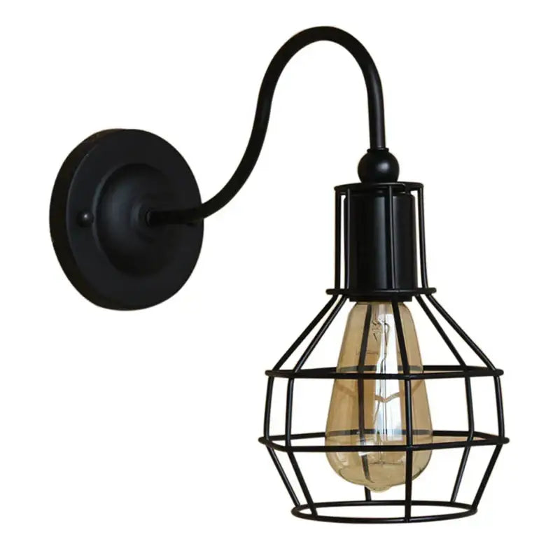 Industrial iron wall sconce black cage light bedroom fixture