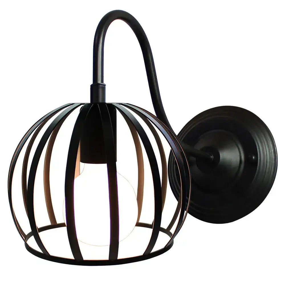 Industrial iron wall sconce black cage light bedroom fixture