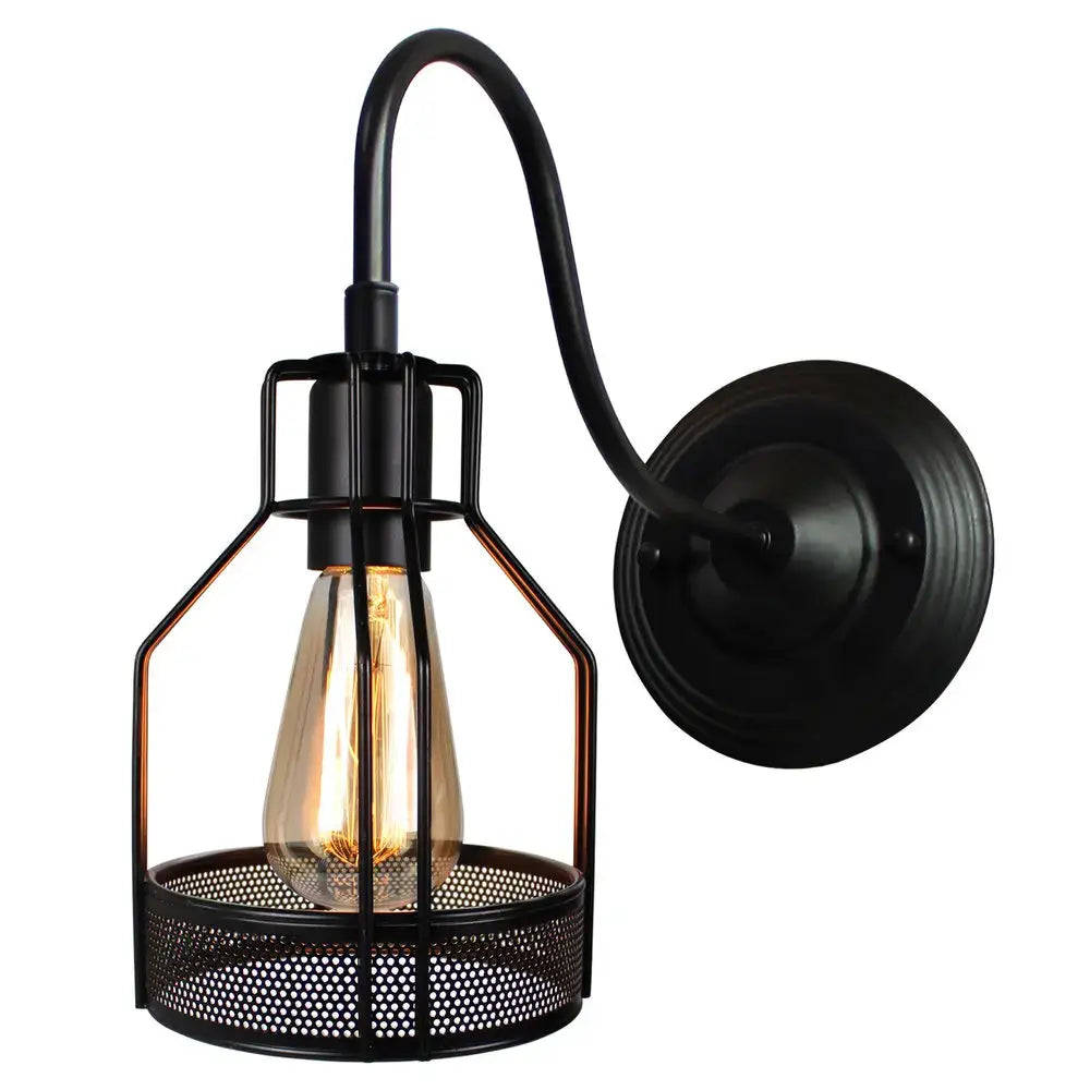 Industrial iron wall sconce black cage light bedroom fixture