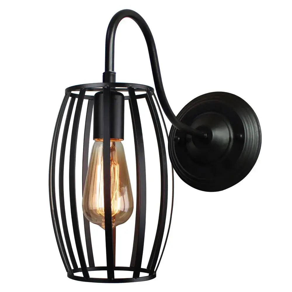 Industrial iron wall sconce black cage light bedroom fixture