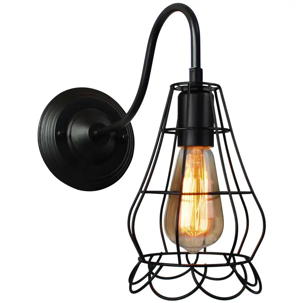 Industrial iron wall sconce black cage light bedroom fixture