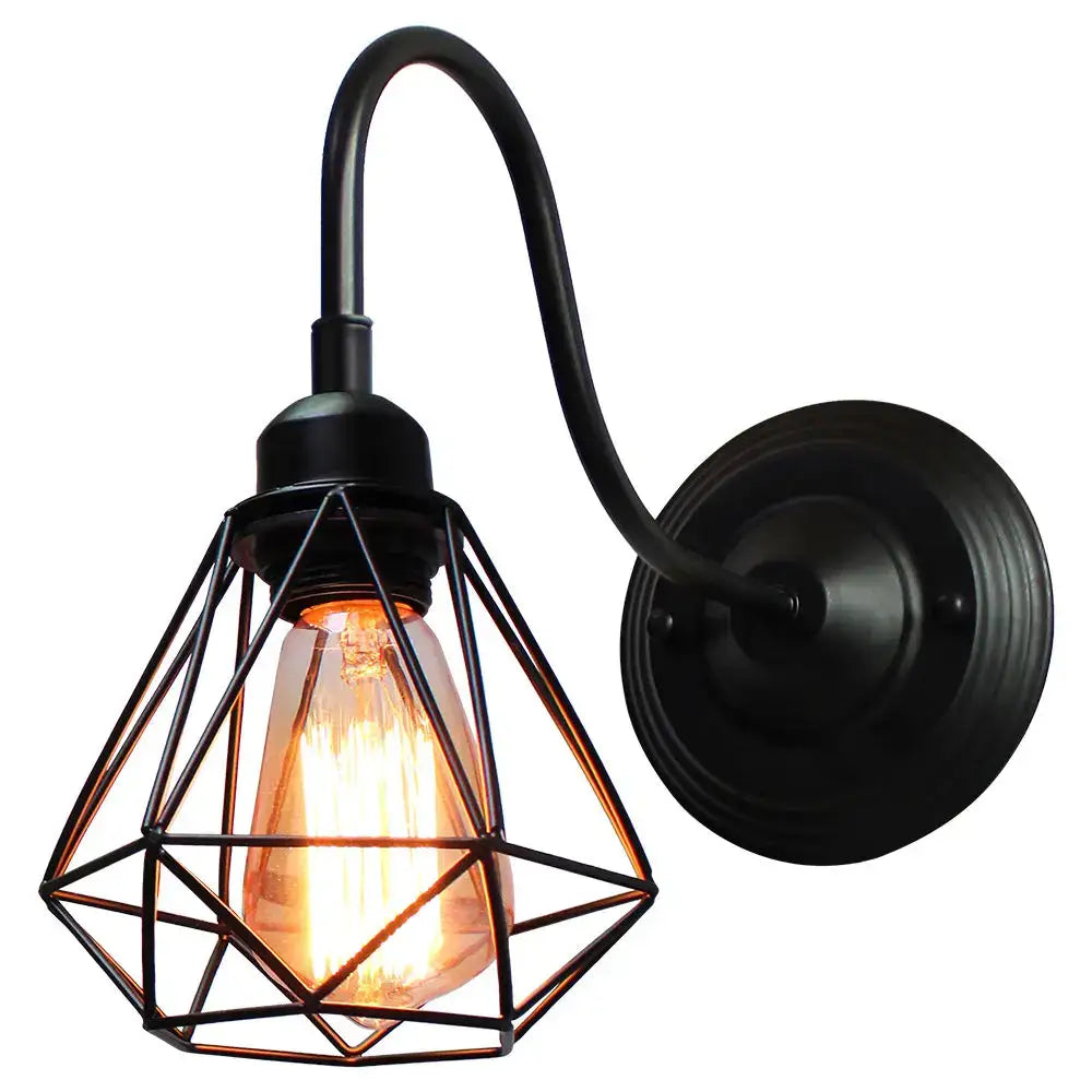 Industrial iron wall sconce black cage light bedroom fixture
