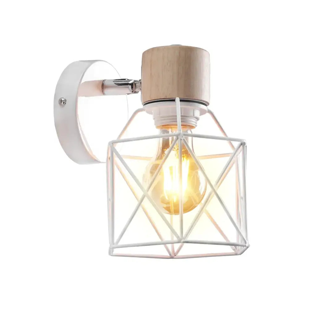 Industrial led wood wall sconce white & wood bedroom lamp