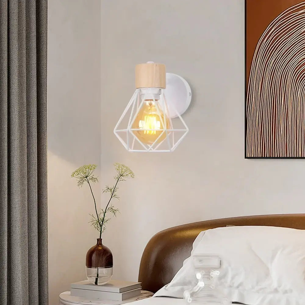 Industrial led wood wall sconce white & wood bedroom lamp