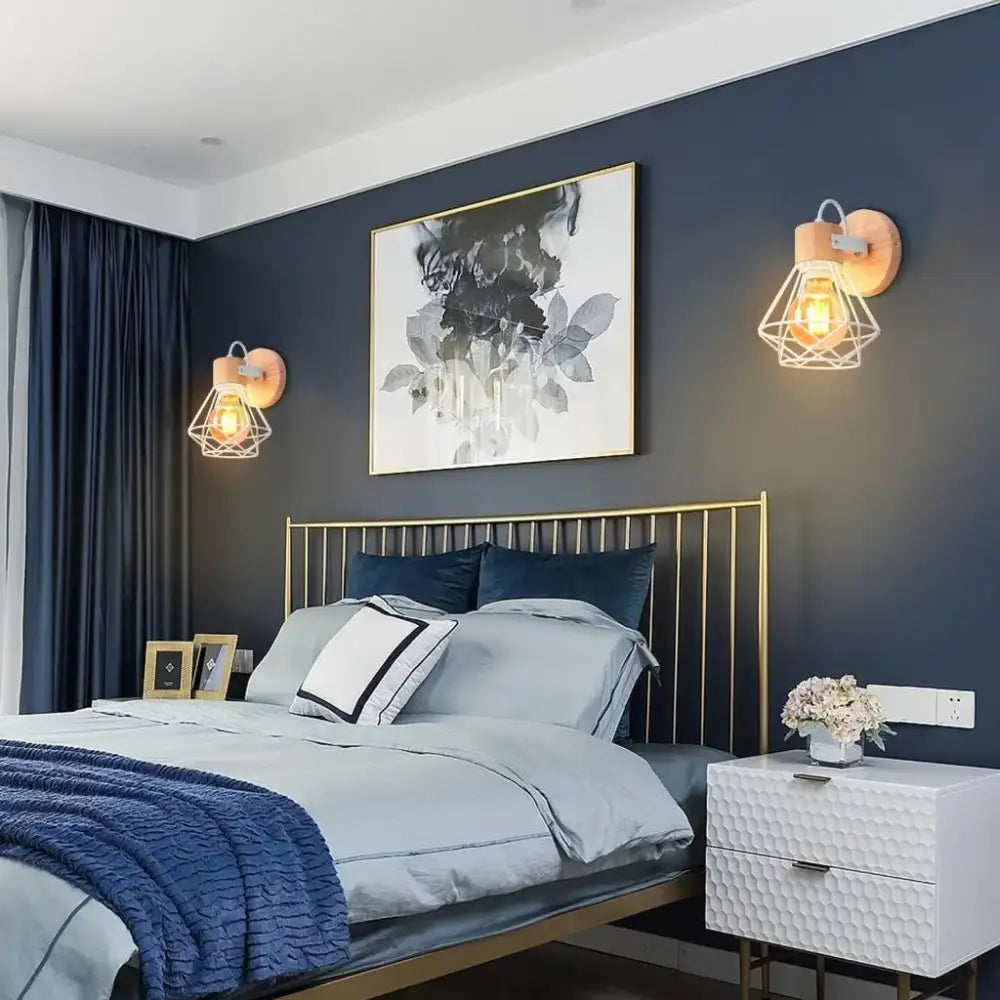 Industrial led wood wall sconce white & wood bedroom lamp