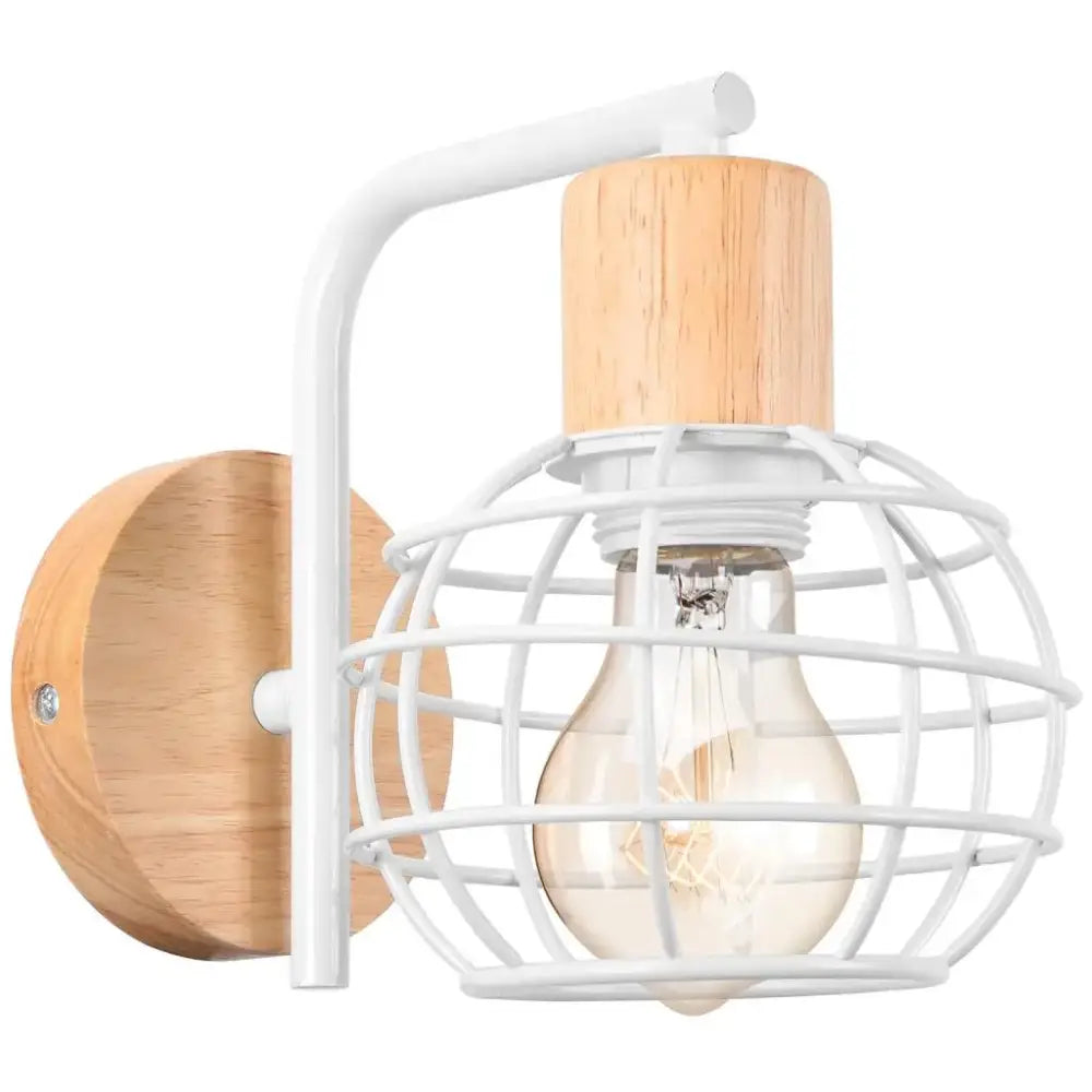Industrial led wood wall sconce white & wood bedroom lamp