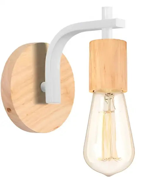 Industrial led wood wall sconce white & wood bedroom lamp