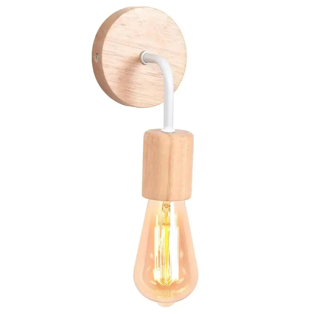 Industrial led wood wall sconce white & wood bedroom lamp