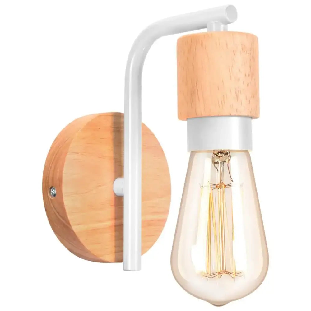 Industrial led wood wall sconce white & wood bedroom lamp