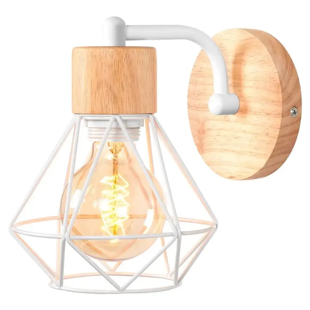 Industrial led wood wall sconce white & wood bedroom lamp