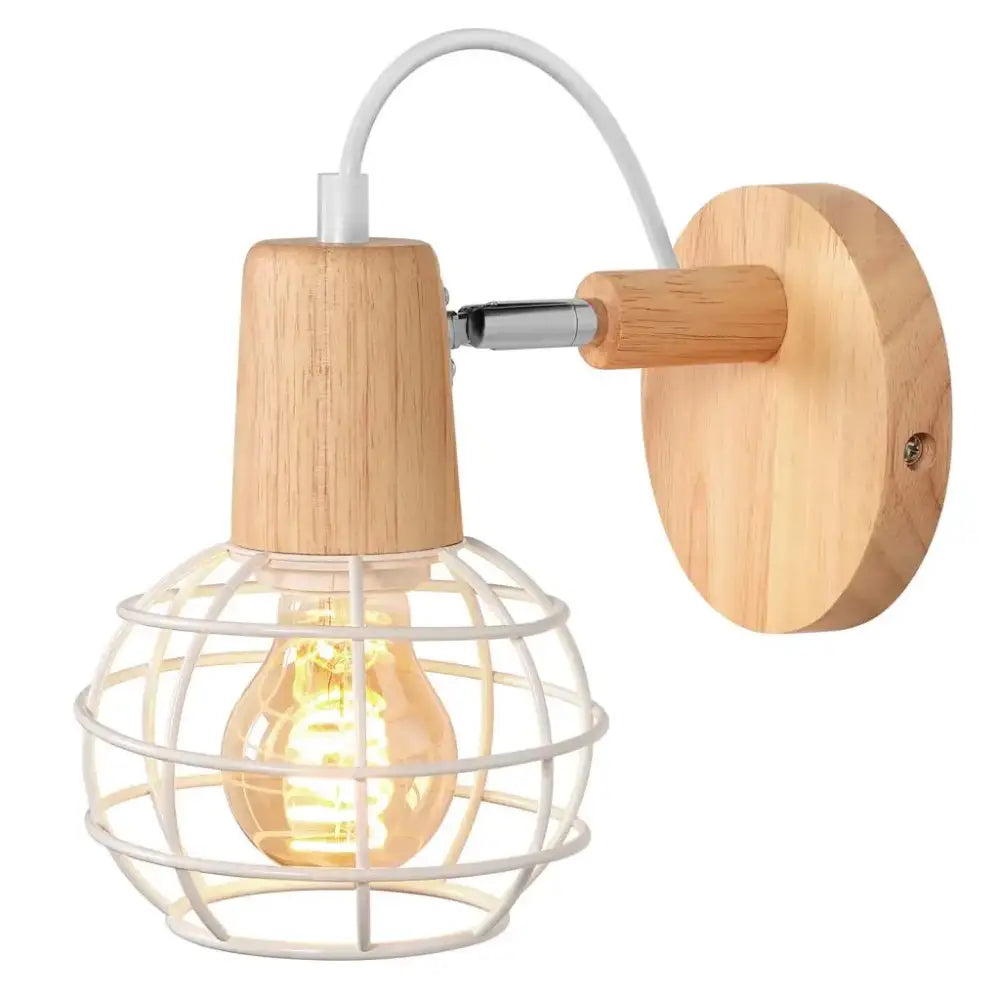 Industrial led wood wall sconce white & wood bedroom lamp