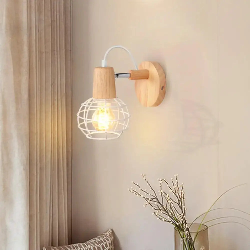 Industrial led wood wall sconce white & wood bedroom lamp