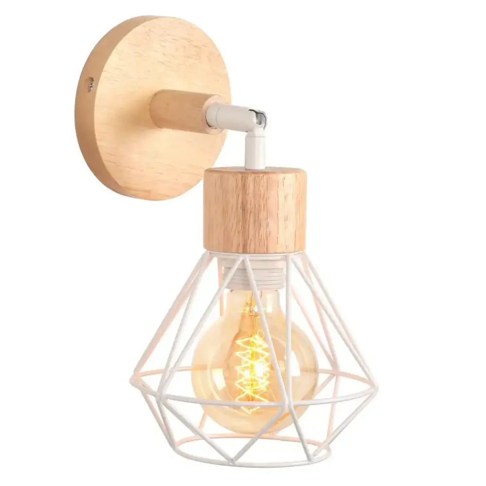 Industrial led wood wall sconce white & wood bedroom lamp