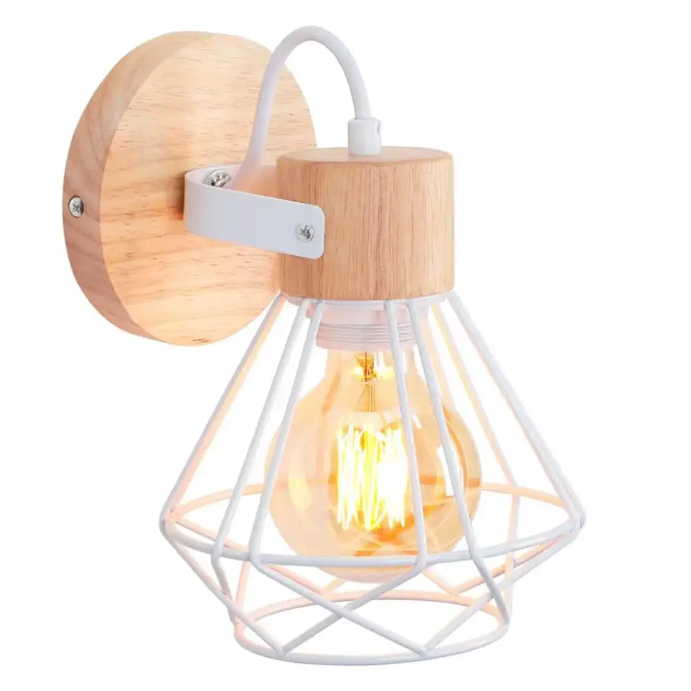 Industrial led wood wall sconce white & wood bedroom lamp