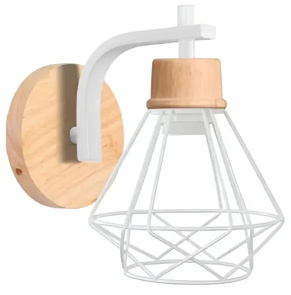 Industrial led wood wall sconce white & wood bedroom lamp
