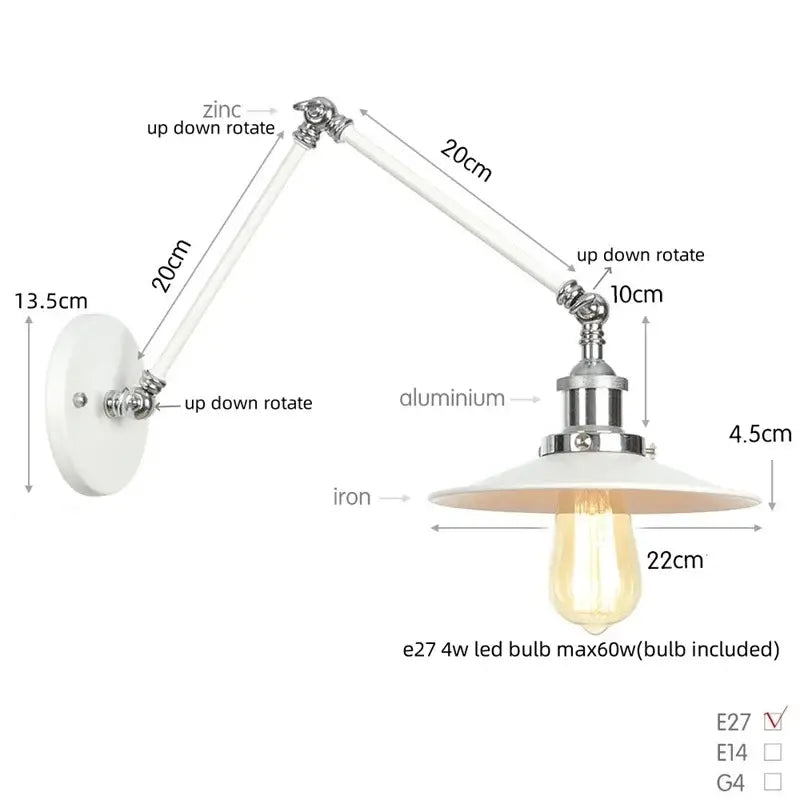 Industrial lens vintage chrome wall lamp bedroom swing arm sconce
